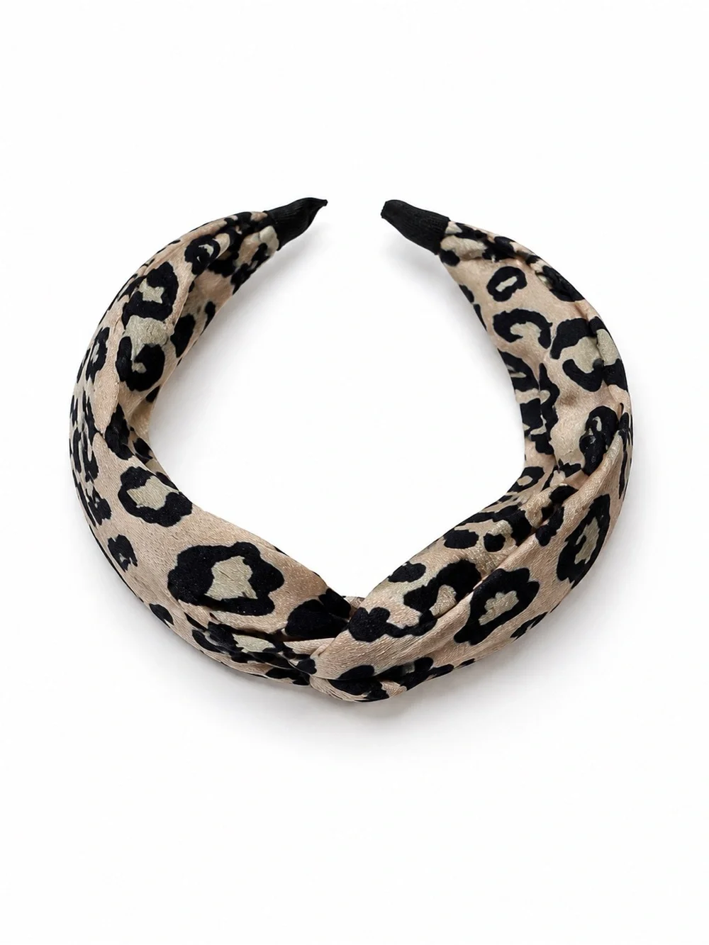 Leopard Print Satin Knot Headband Beige Black Animal Print Hair Accessory